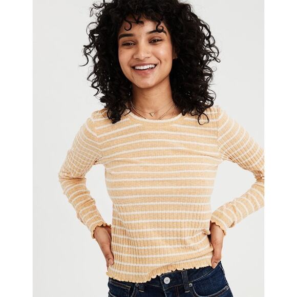 American Eagle Striped Ribbed Long Tee in Size Large - Picture 1 of 9